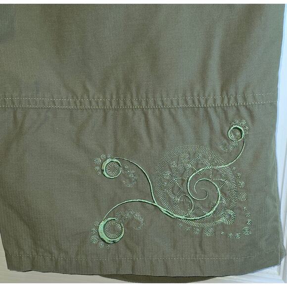 Horny Toad & Co Capri Pants Shorts Womens Sz 14 Olive Green Boho Embroidery - Picture 5 of 10
